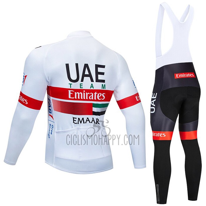 UAE Cycling Jersey Bib Tight 2020 Long Sleeve White Red